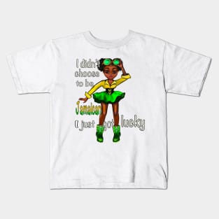 Cute Funny Lucky to be Jamaican girl. Jamaican brown skin black girl women cute funny Reggae Rasta Jamaica Kids T-Shirt